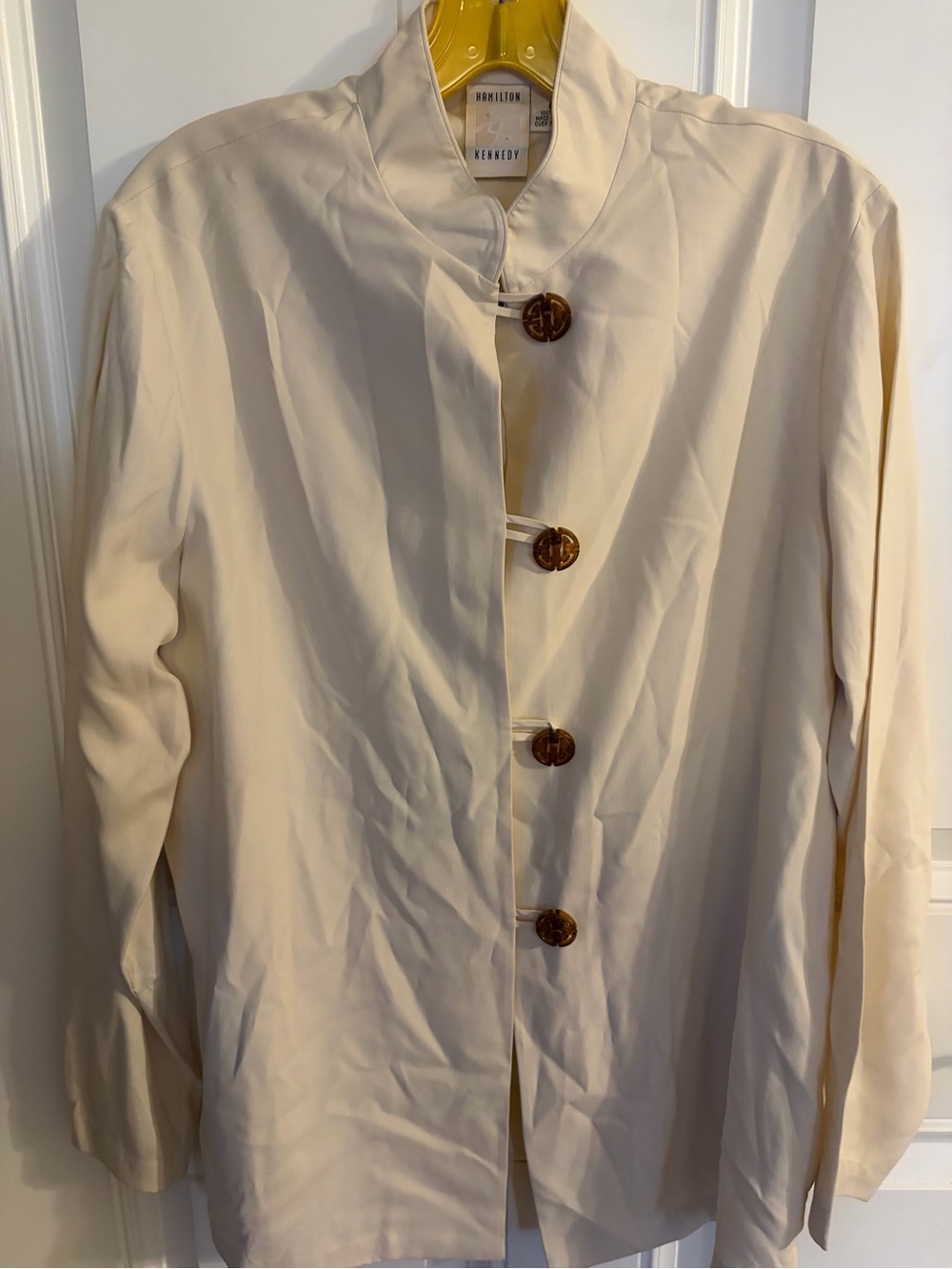 Hamilton Cream Mandarin Stand-Collar Jacket with Brown Decorative Buttons